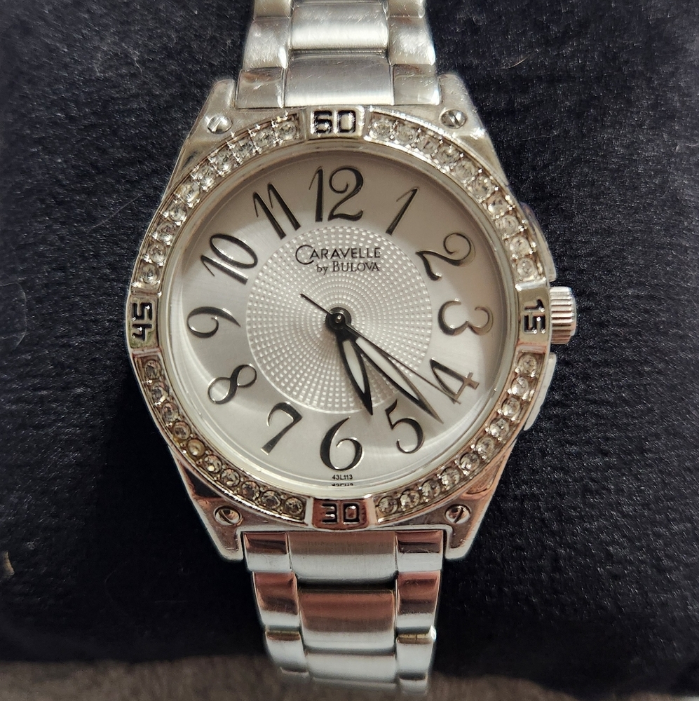 Caravelle Women's Silver Watch with Crystal Accents
